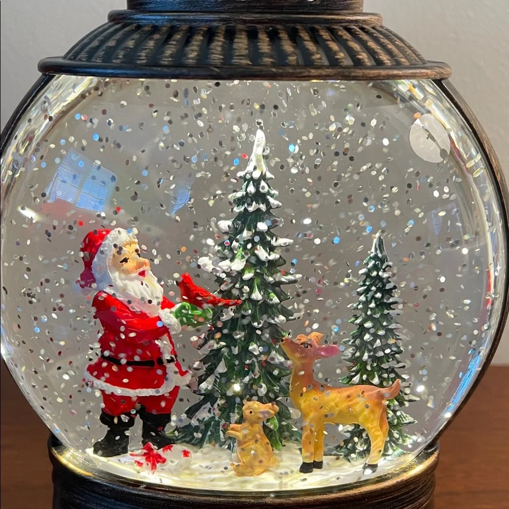 Musical Light Up Christmas Lantern Snow Globe with Santa and Reindeer